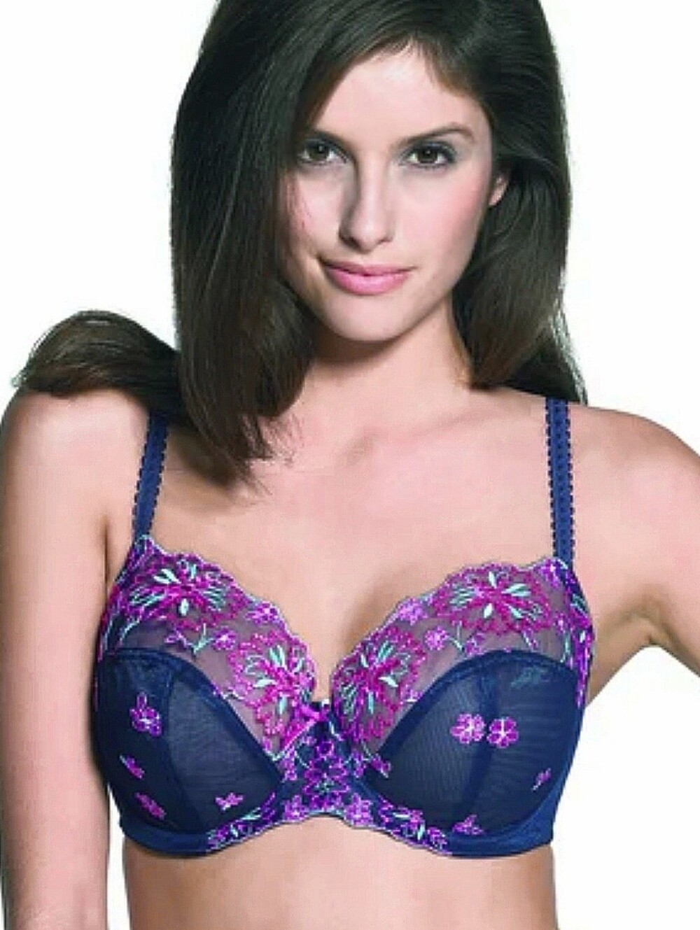 PANACHE Ariza Balconette Bra 40JJ Midnight Blue Fuschia Underwire SuperBra 5051
